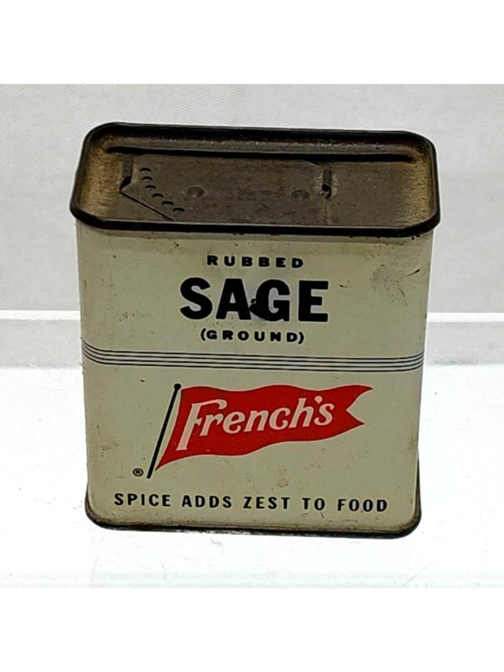 Frenchs Rubbed Sage Ground Spice Metal Tin Can Kitchen Deco RT French Co Vintage